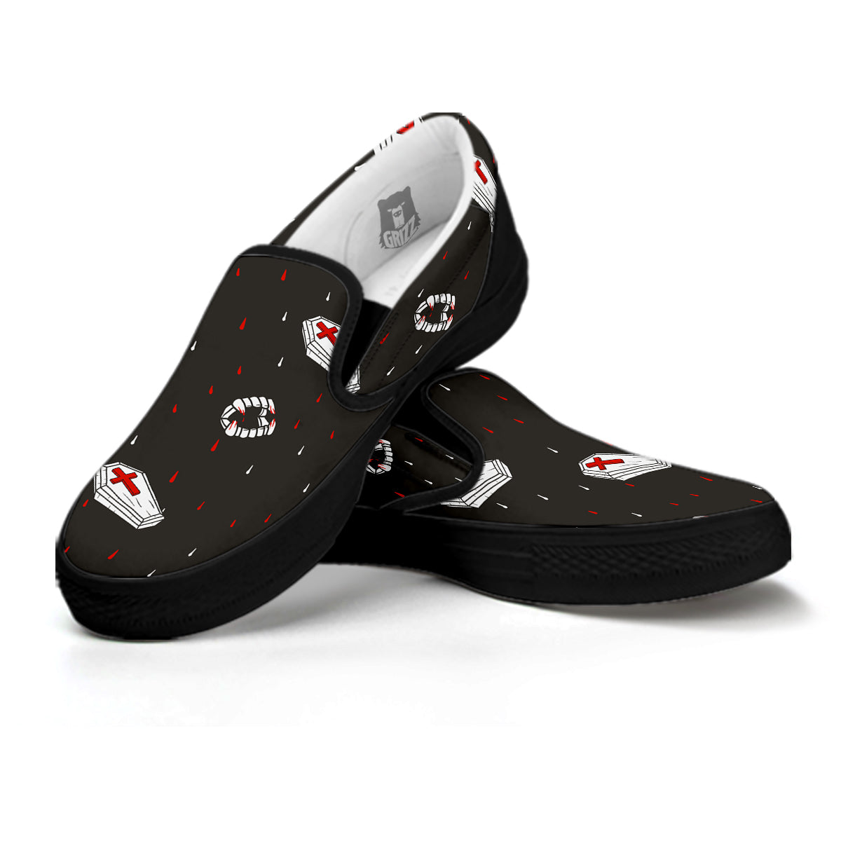 Coffin Vampire Print Pattern Black Slip On Shoes-grizzshop