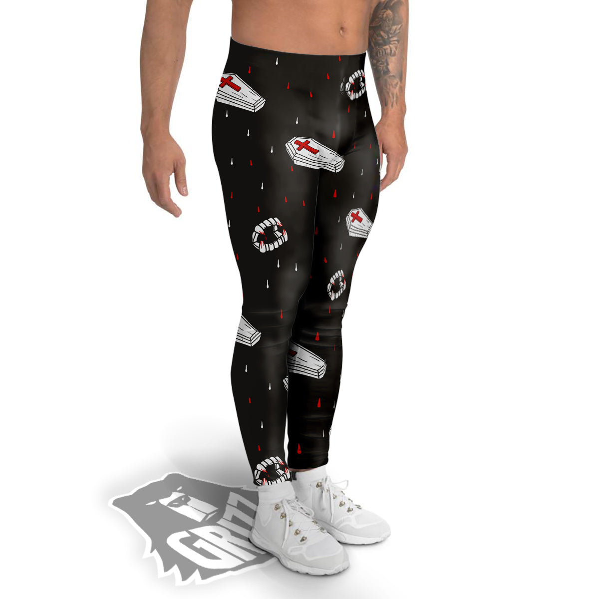Coffin Vampire Print Pattern Men's Leggings-grizzshop