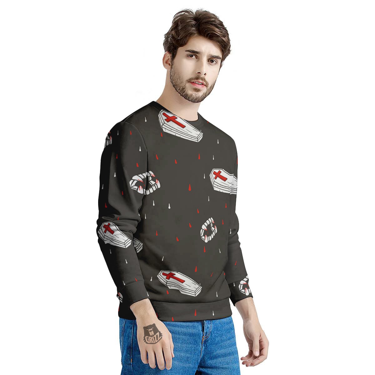 Coffin Vampire Print Pattern Men's Sweatshirt-grizzshop