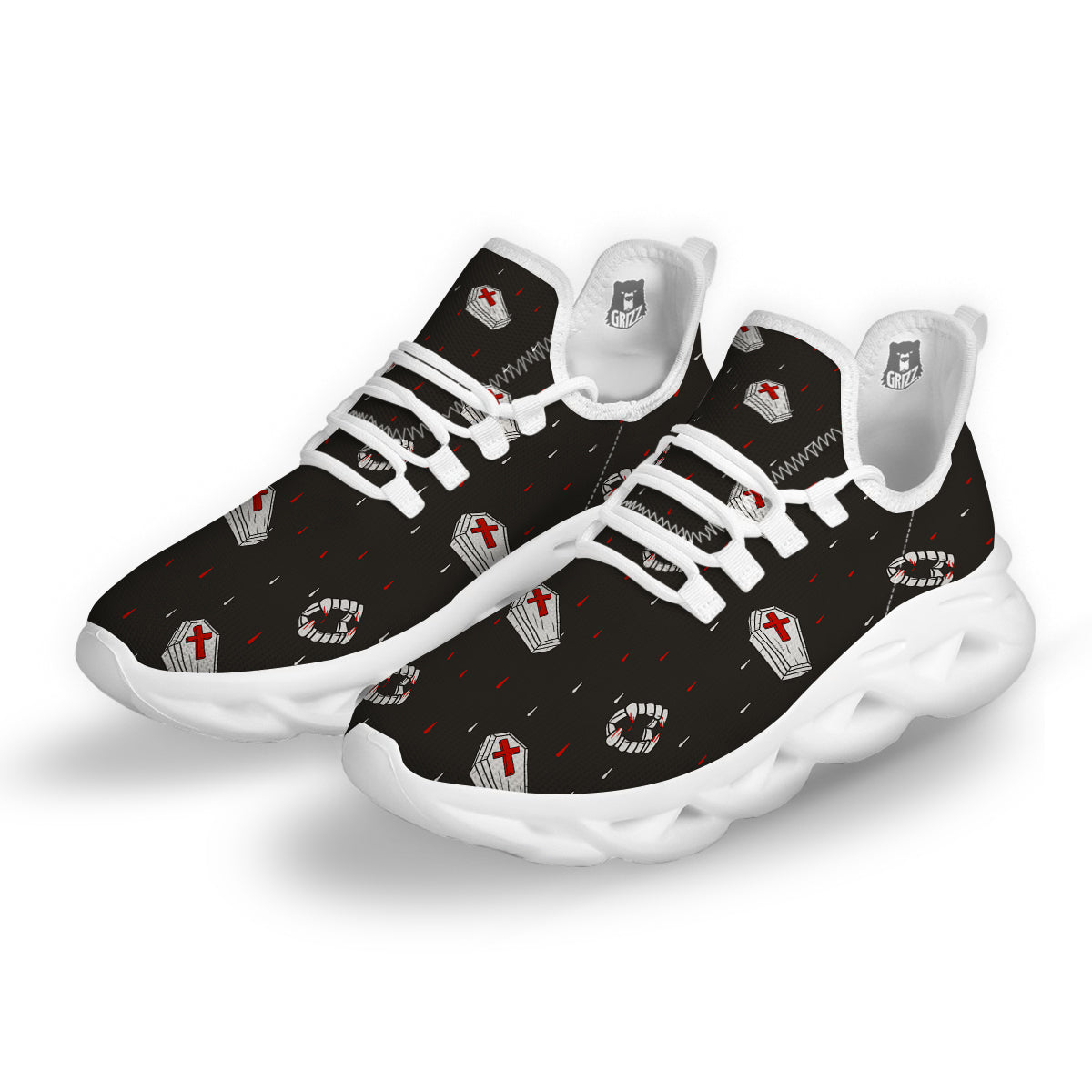 Coffin Vampire Print Pattern White Running Shoes-grizzshop