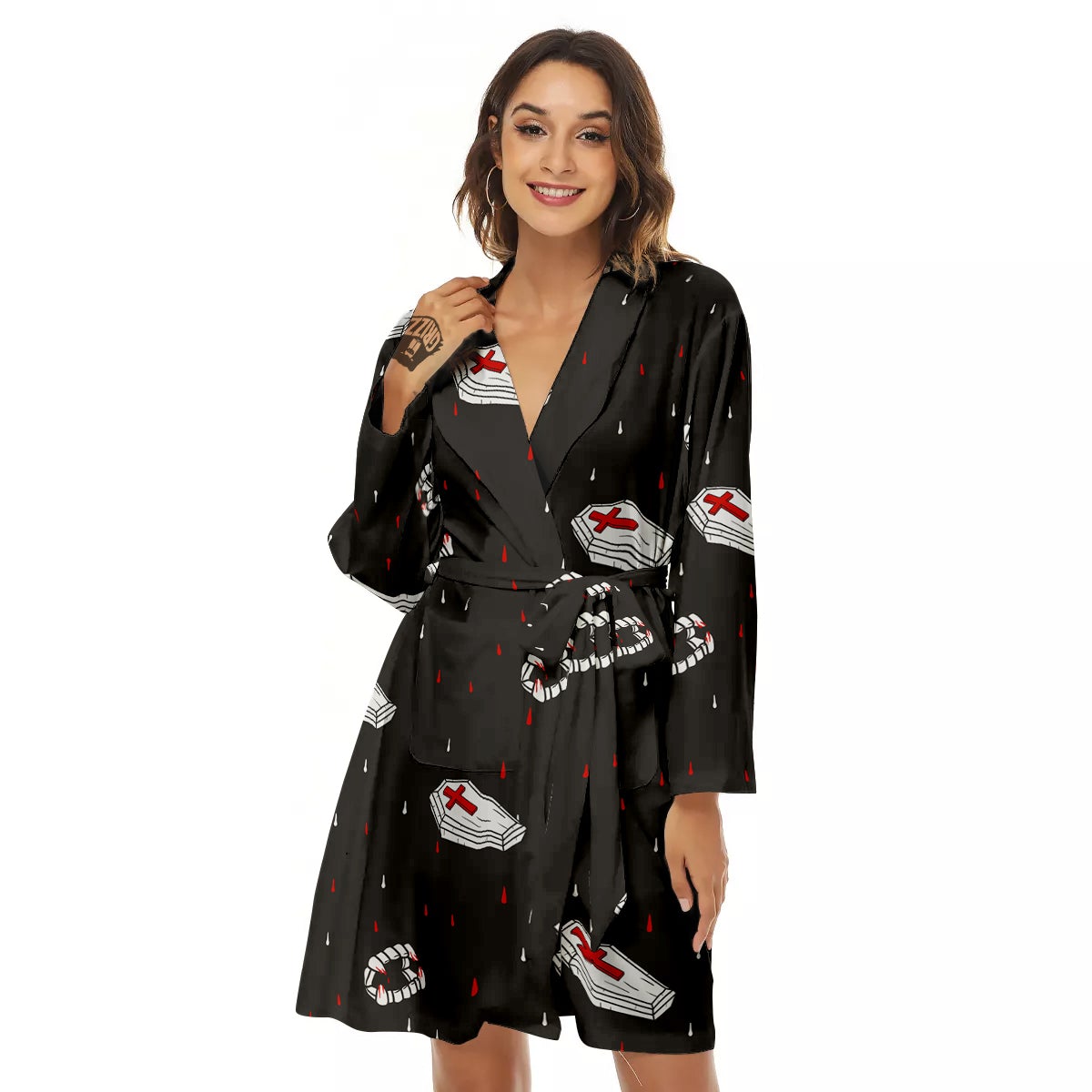 Coffin Vampire Print Pattern Women's Robe-grizzshop