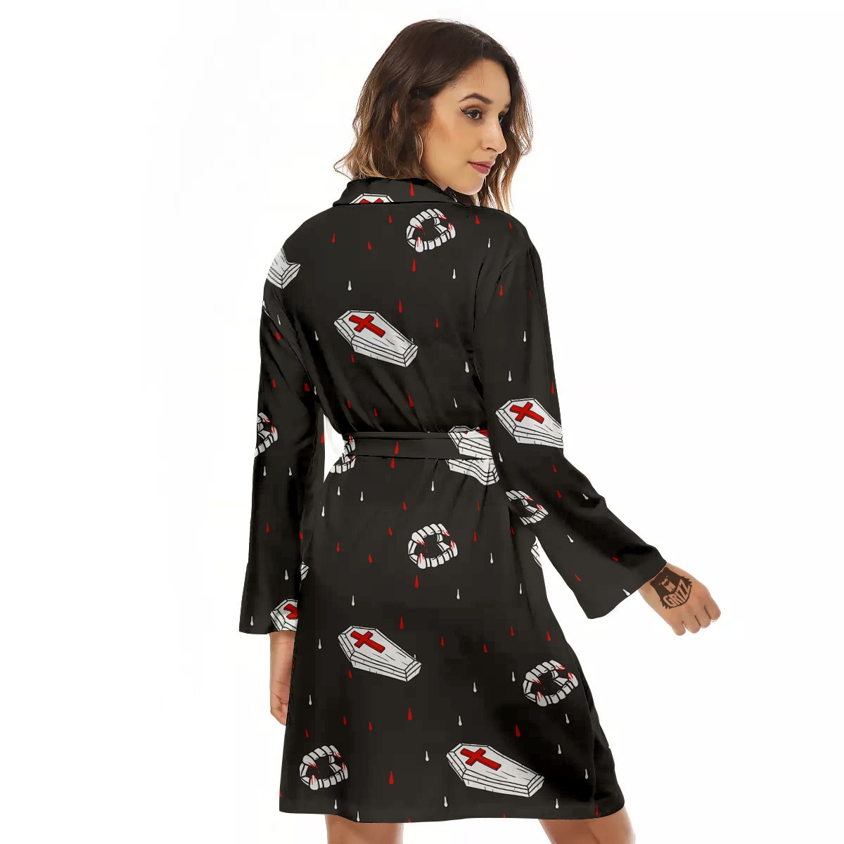 Coffin Vampire Print Pattern Women's Robe-grizzshop