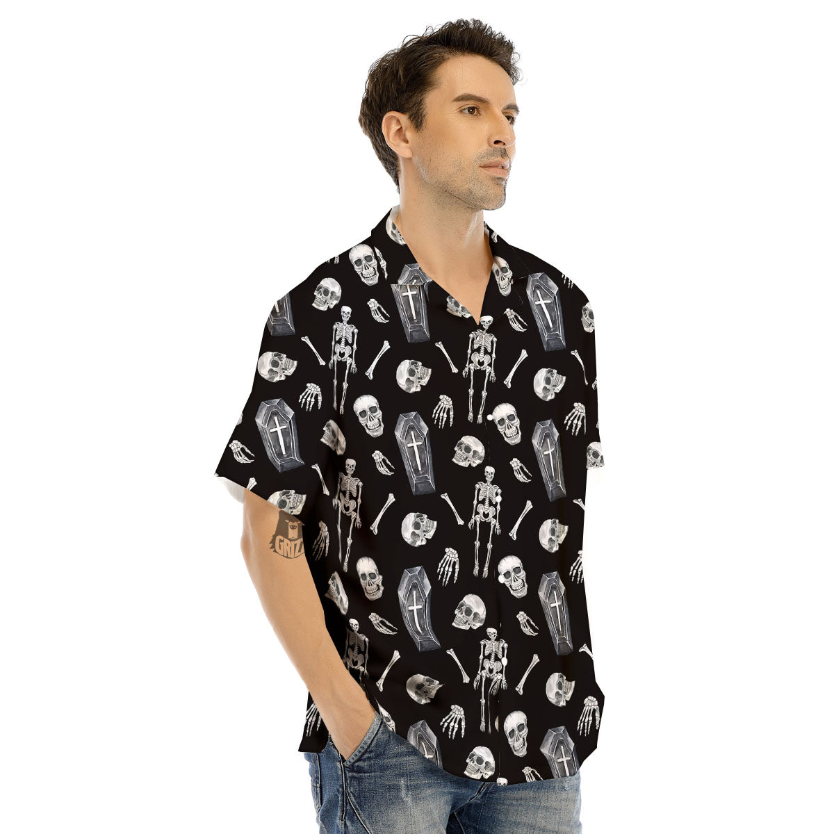 Coffin White And Black Print Pattern Men's Hawaiian Shirt-grizzshop