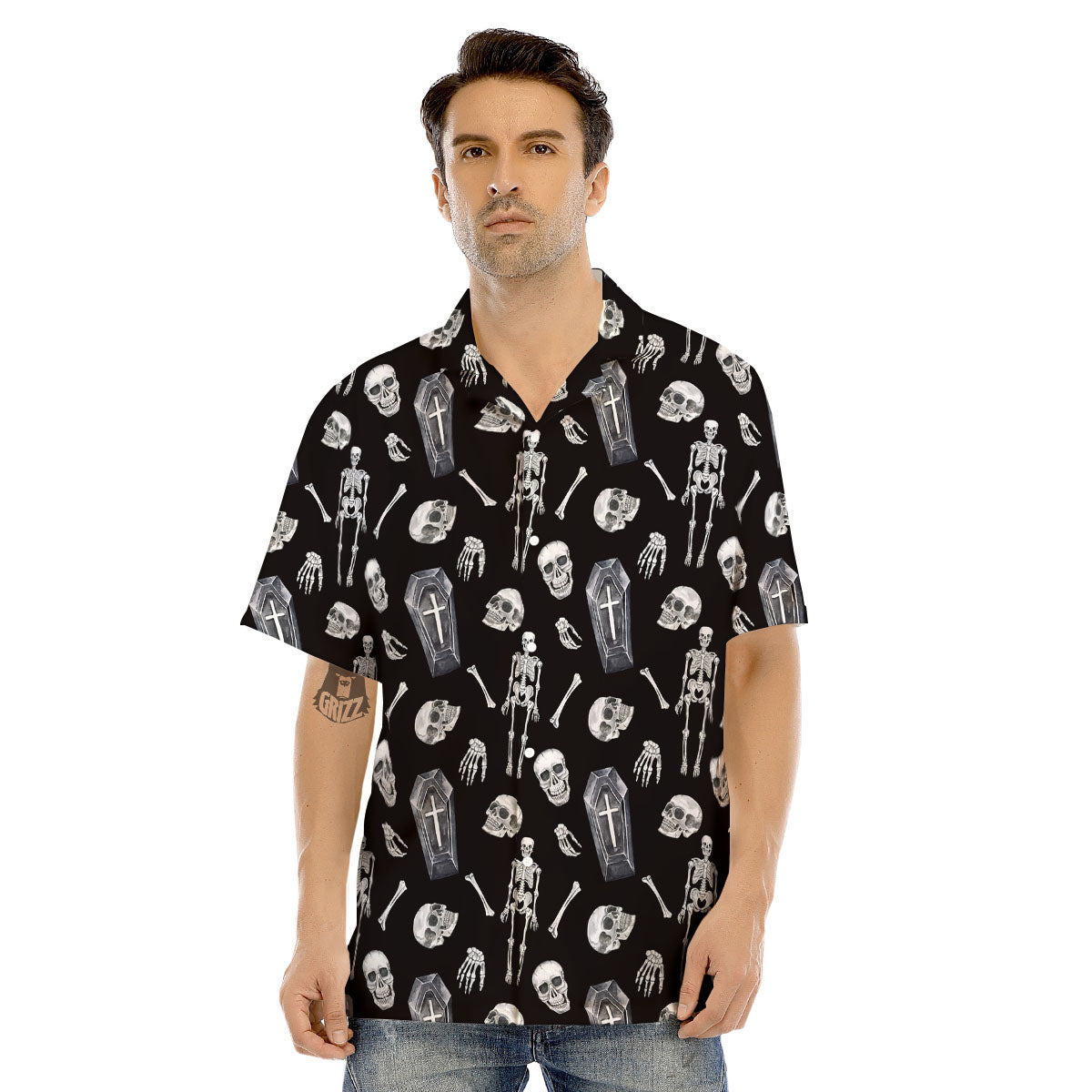Coffin White And Black Print Pattern Men's Hawaiian Shirt-grizzshop