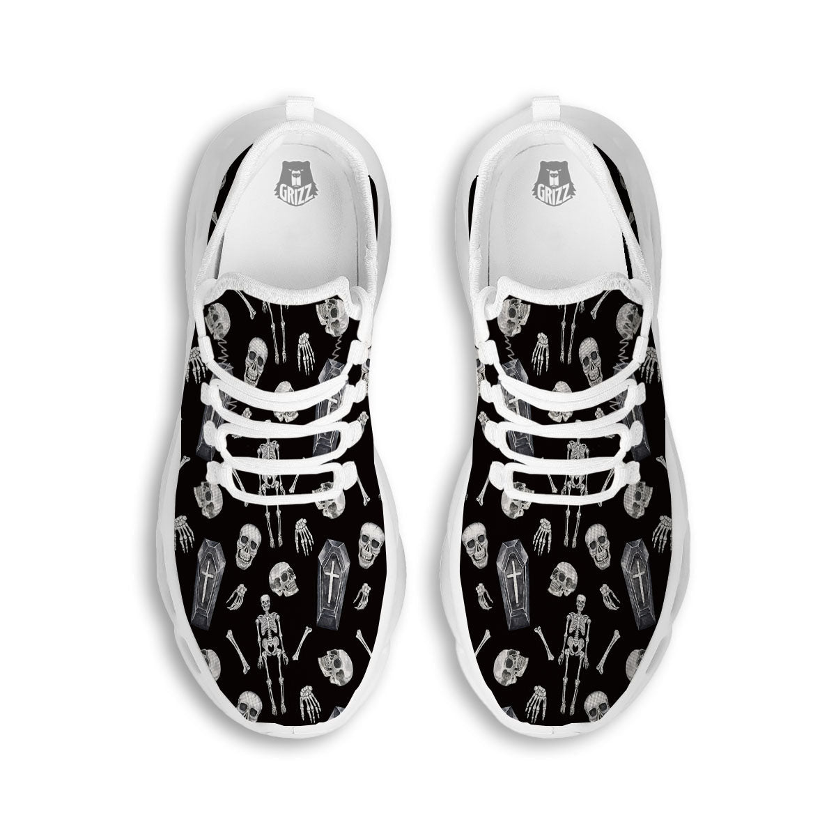 Coffin White And Black Print Pattern White Running Shoes-grizzshop