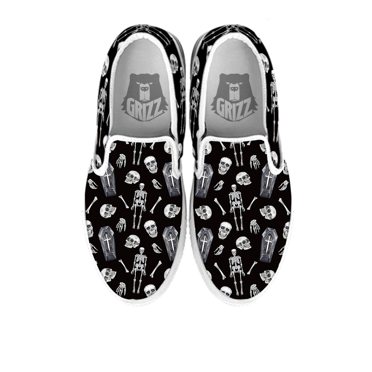 Coffin White And Black Print Pattern White Slip On Shoes-grizzshop