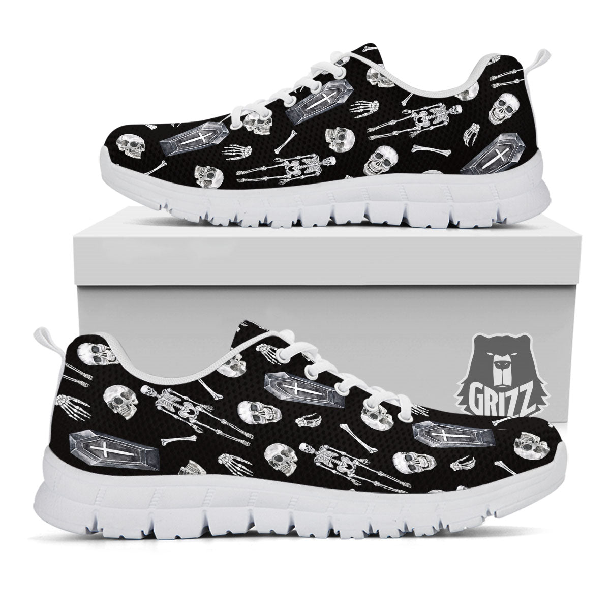 Coffin White And Black Print Pattern White Sneaker-grizzshop