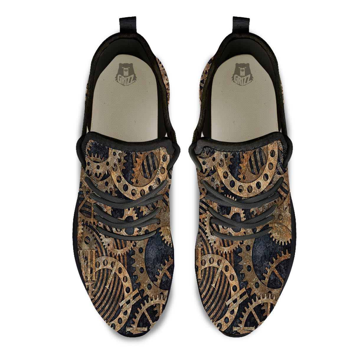 Cogs And Gears Steampunk Brass Print Black Athletic Shoes-grizzshop