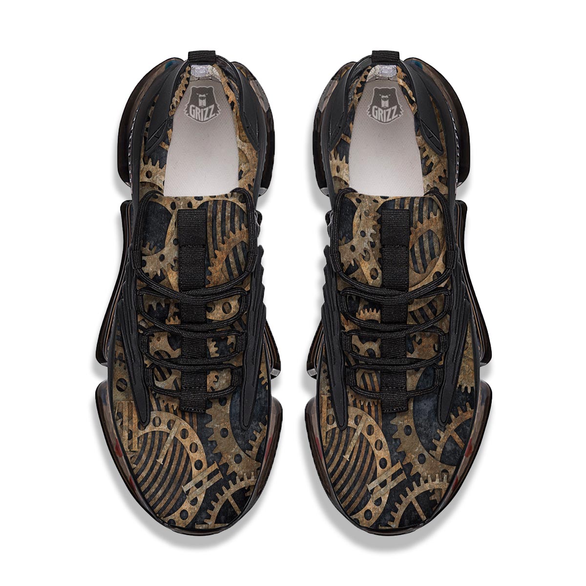 Cogs And Gears Steampunk Brass Print Black Gym Shoes-grizzshop
