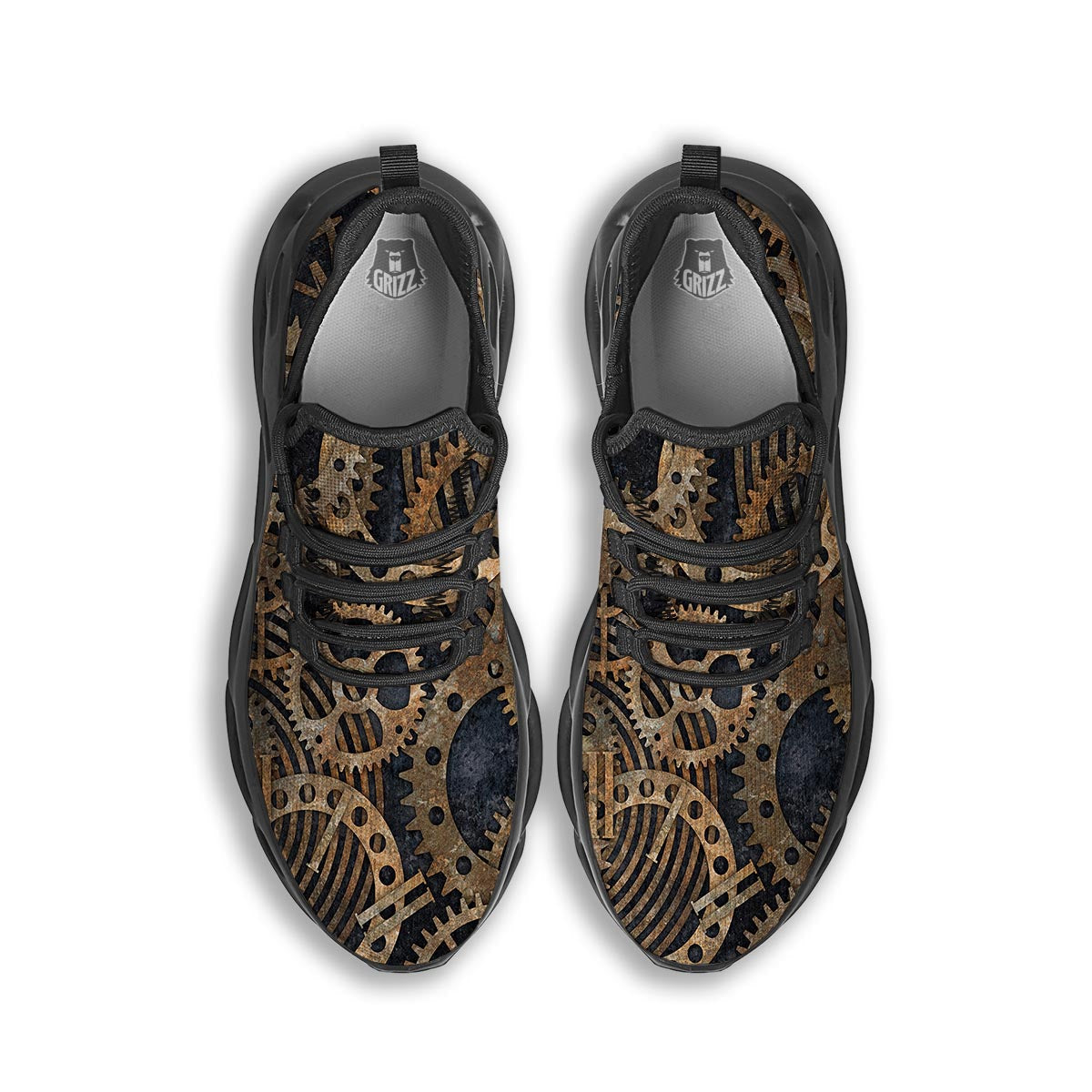 Cogs And Gears Steampunk Brass Print Black Running Shoes-grizzshop