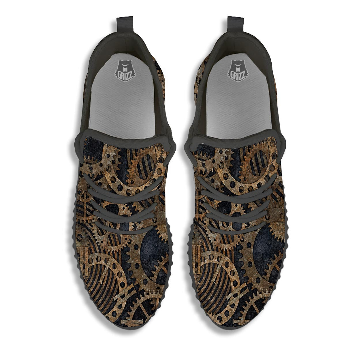 Cogs And Gears Steampunk Brass Print Black Walking Shoes-grizzshop