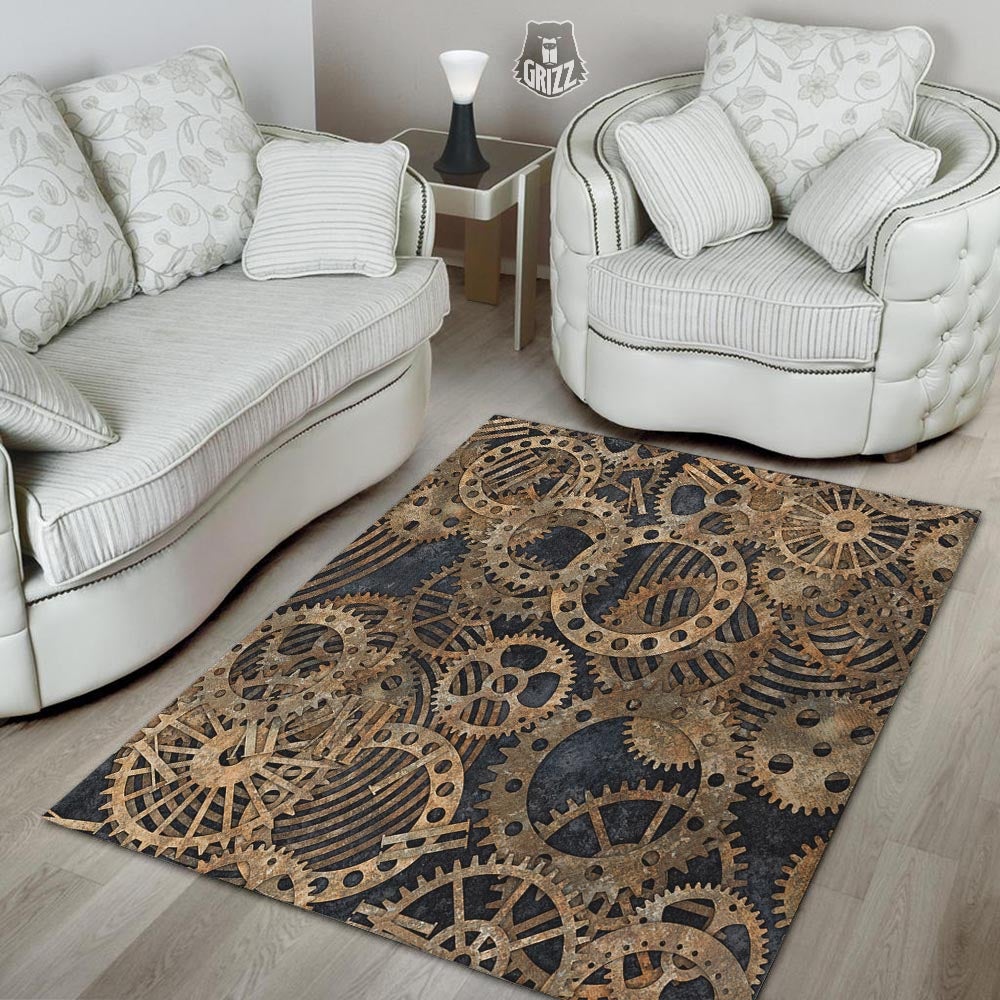 Cogs And Gears Steampunk Brass Print Floor Mat-grizzshop