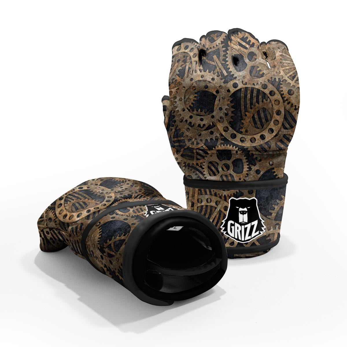 Cogs And Gears Steampunk Brass Print MMA Gloves-grizzshop
