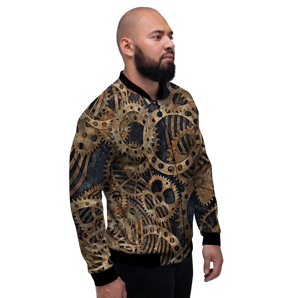 Cogs And Gears Steampunk Brass Print Men's Bomber Jacket-grizzshop