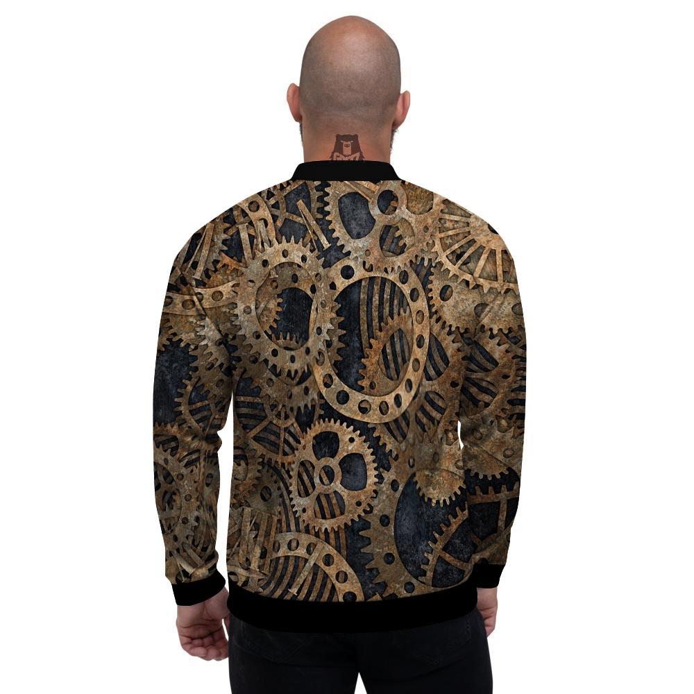 Cogs And Gears Steampunk Brass Print Men's Bomber Jacket-grizzshop