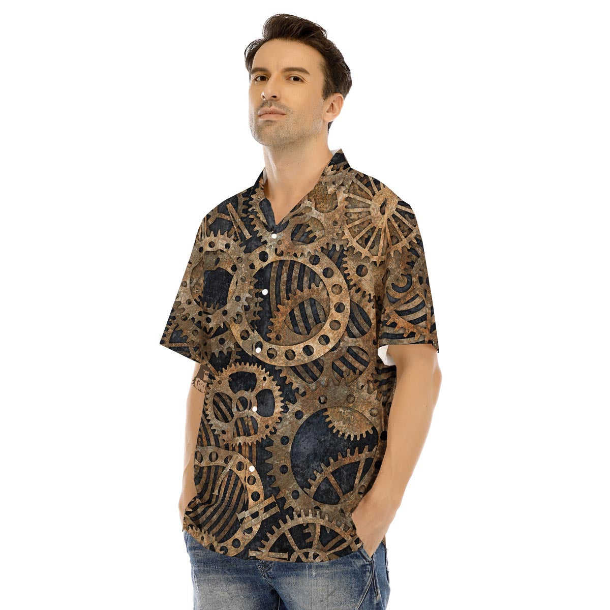 Cogs And Gears Steampunk Brass Print Men's Hawaiian Shirt-grizzshop