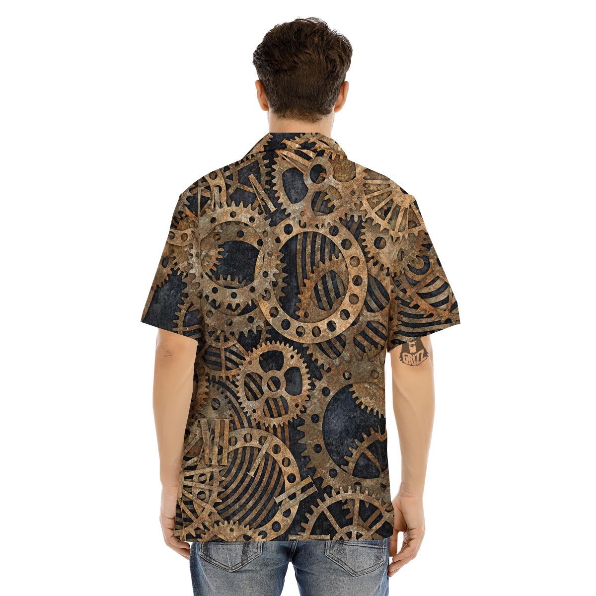 Cogs And Gears Steampunk Brass Print Men's Hawaiian Shirt-grizzshop