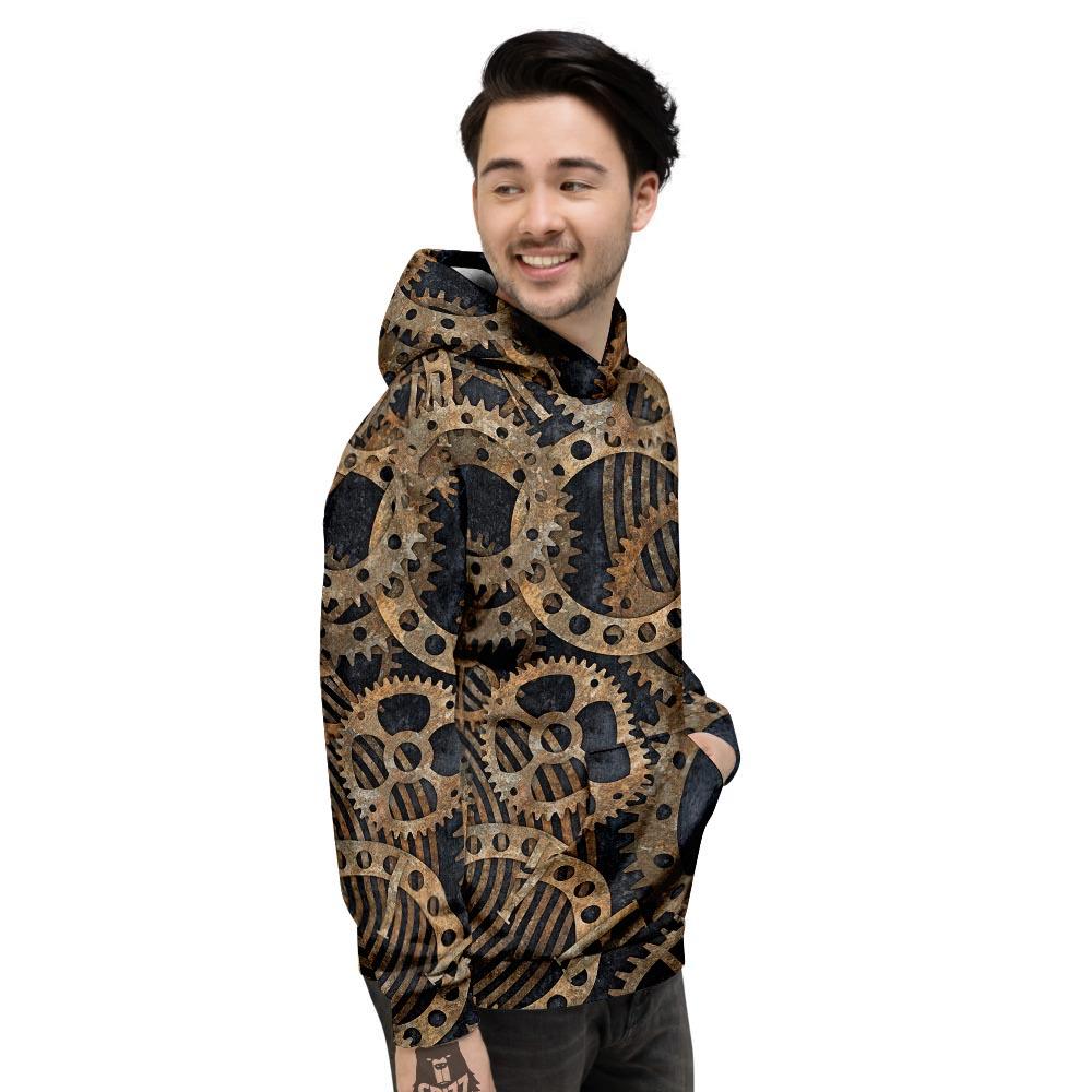 Cogs And Gears Steampunk Brass Print Men's Hoodie-grizzshop