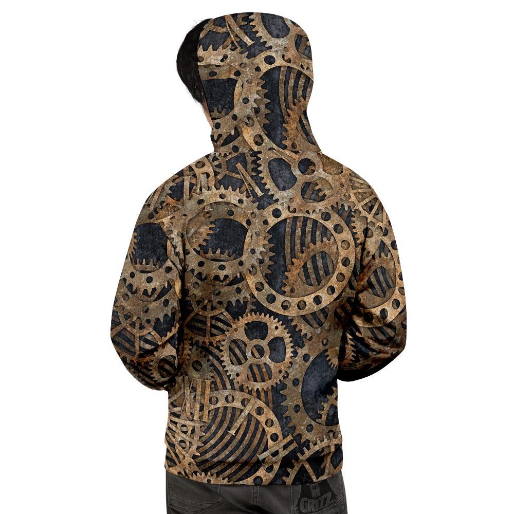 Cogs And Gears Steampunk Brass Print Men's Hoodie-grizzshop