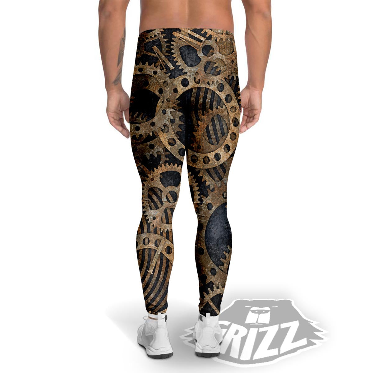 Cogs And Gears Steampunk Brass Print Men's Leggings-grizzshop