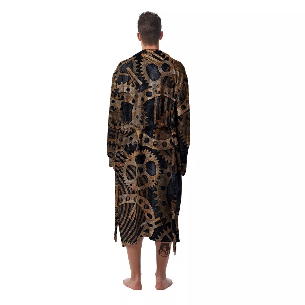 Cogs And Gears Steampunk Brass Print Men's Robe-grizzshop