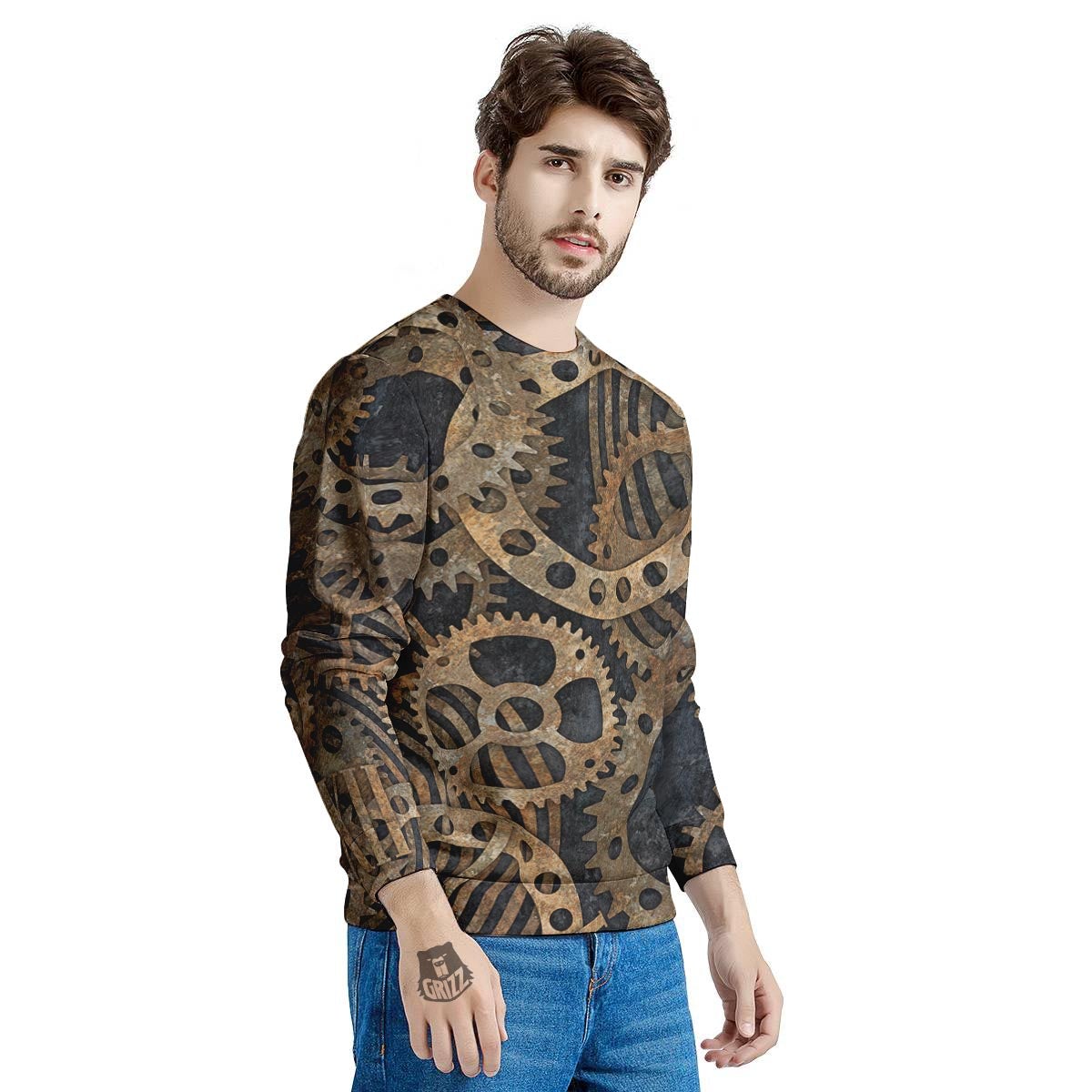 Cogs And Gears Steampunk Brass Print Men's Sweatshirt-grizzshop