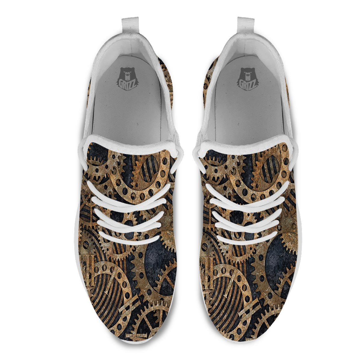 Cogs And Gears Steampunk Brass Print White Athletic Shoes-grizzshop