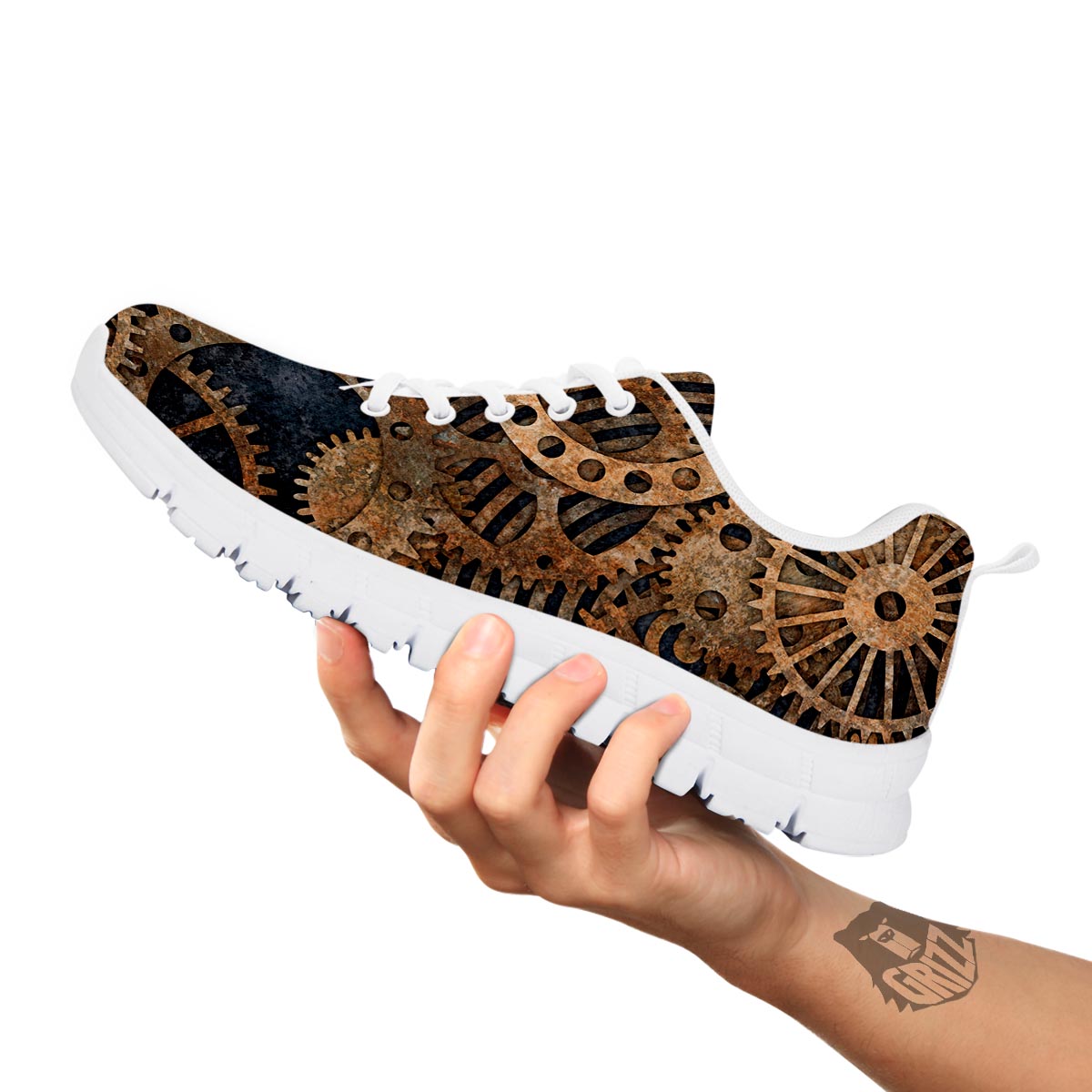 Cogs And Gears Steampunk Brass Print White Sneaker-grizzshop