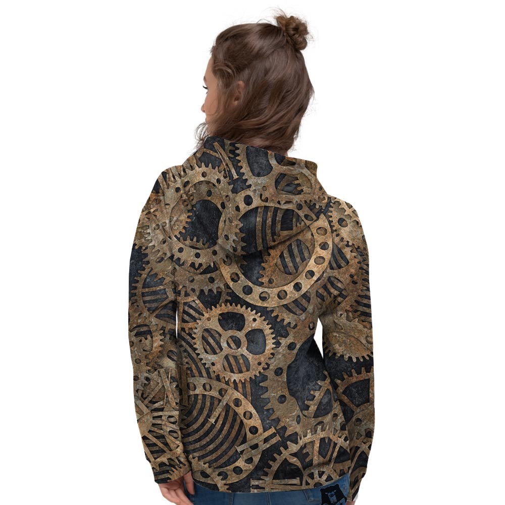 Cogs And Gears Steampunk Brass Print Women's Hoodie-grizzshop