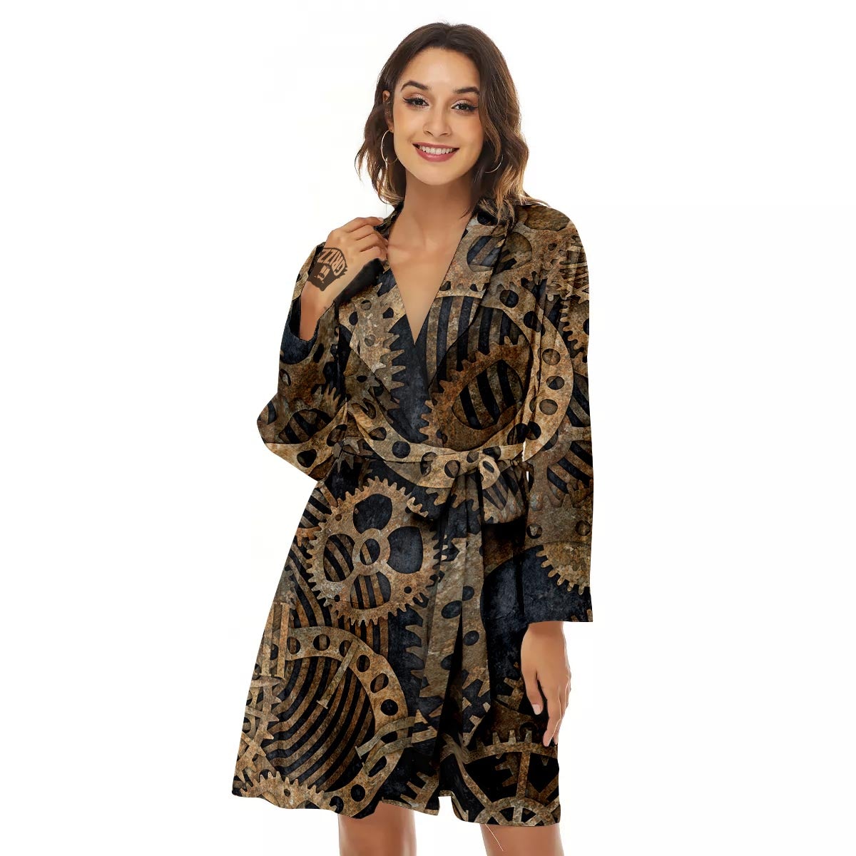 Cogs And Gears Steampunk Brass Print Women's Robe-grizzshop