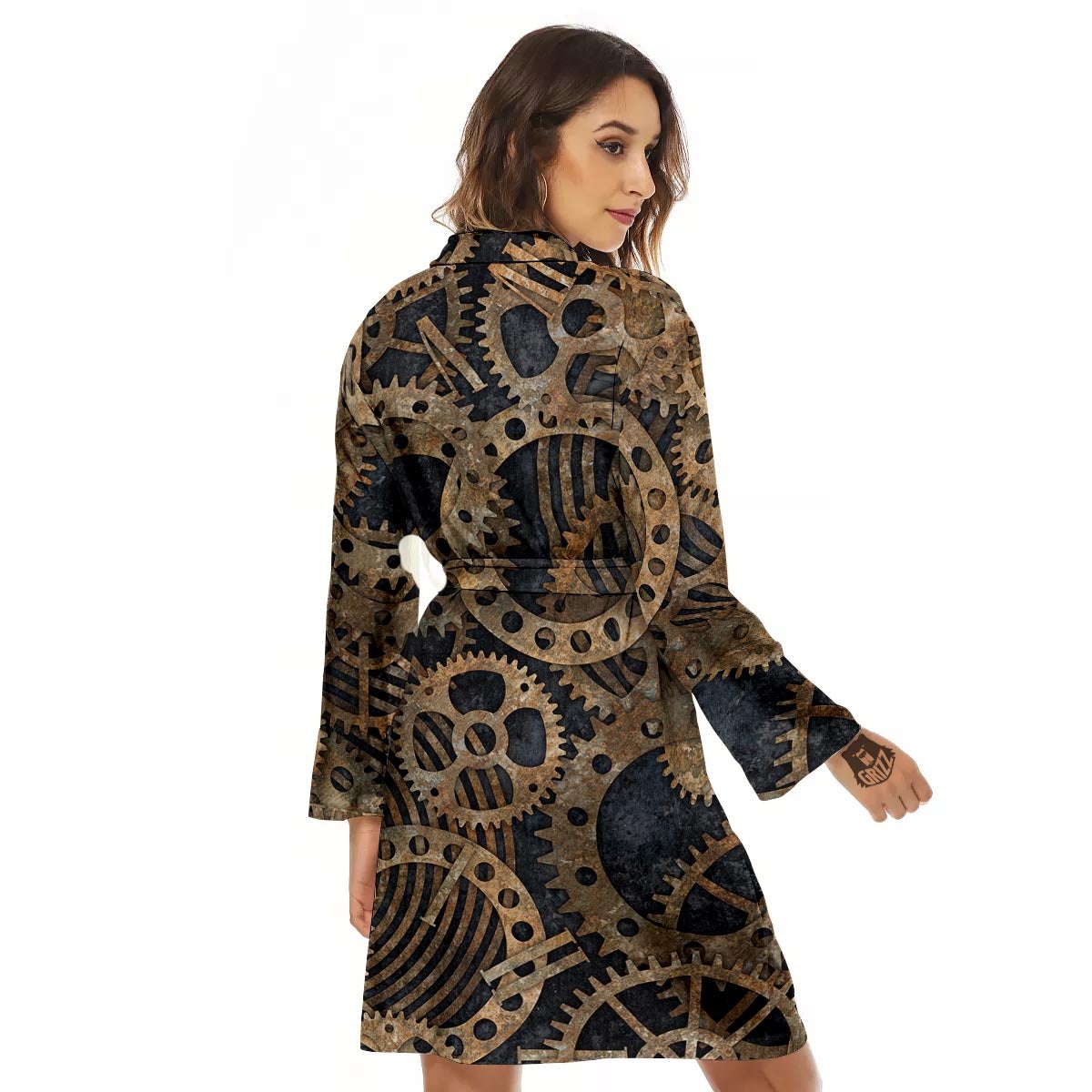 Cogs And Gears Steampunk Brass Print Women's Robe-grizzshop