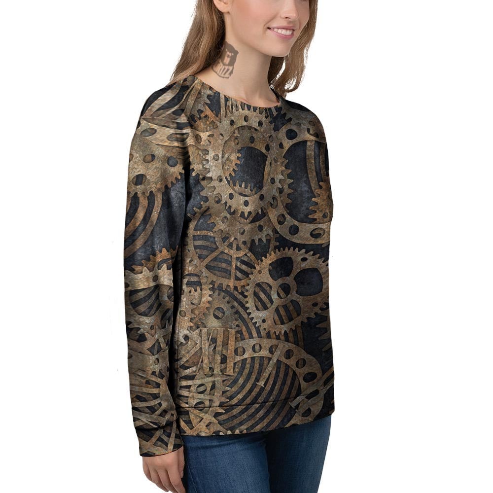 Cogs And Gears Steampunk Brass Print Women's Sweatshirt-grizzshop