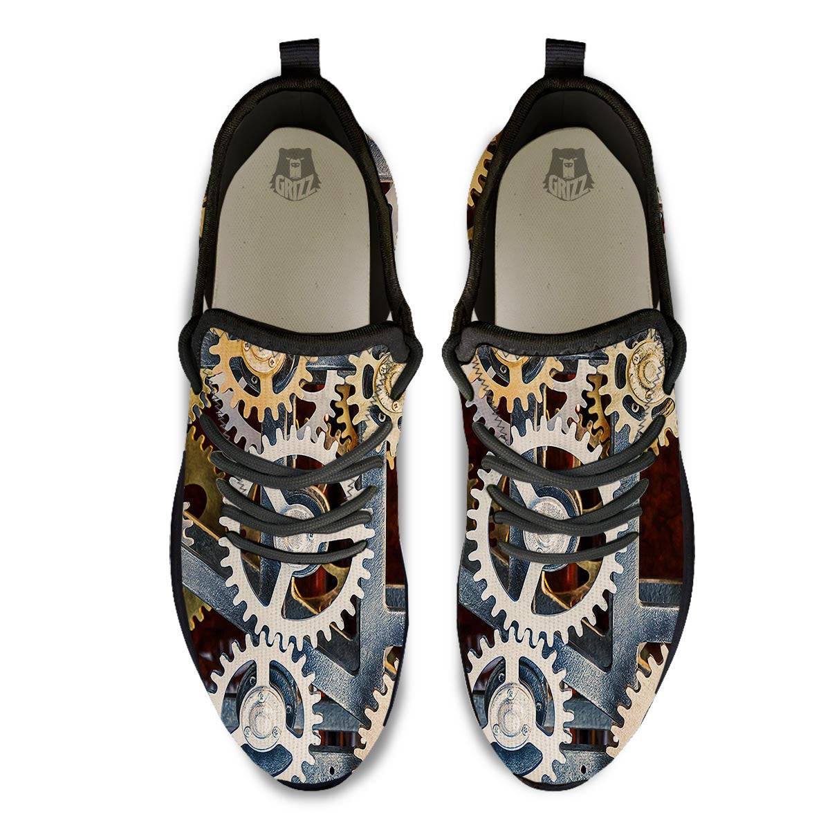 Cogs And Steampunk Gears Print Black Athletic Shoes-grizzshop