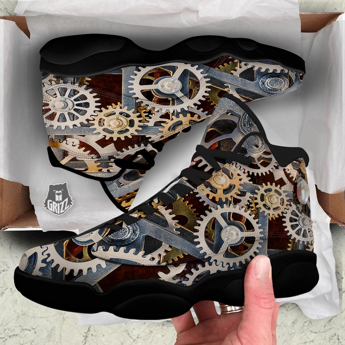 Cogs And Steampunk Gears Print Black Basketball Shoes-grizzshop