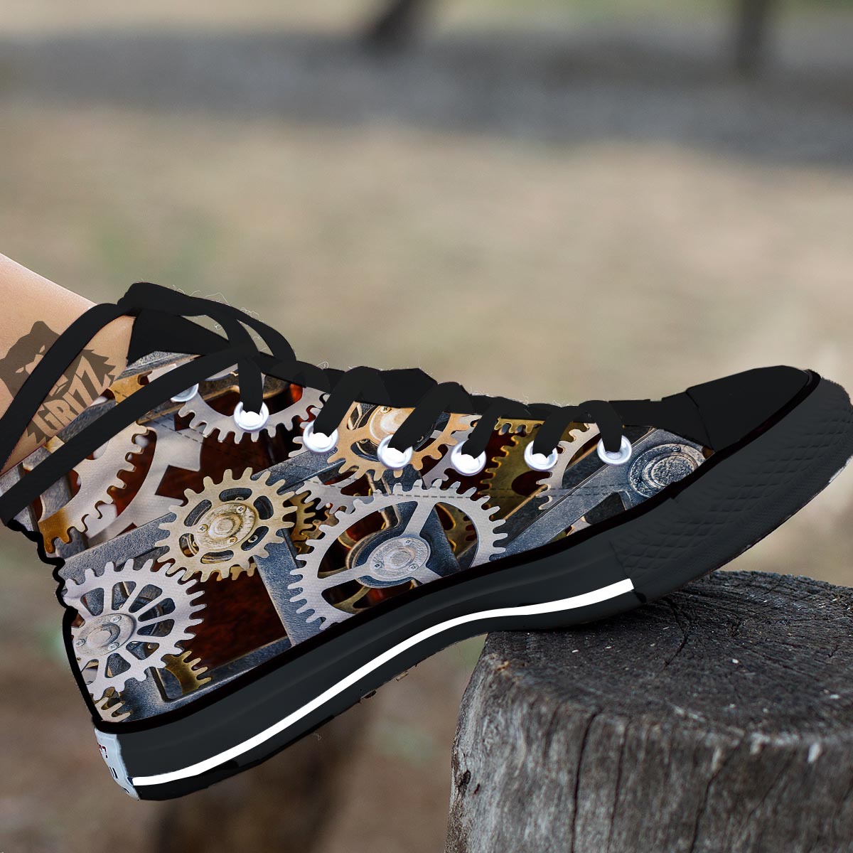 Cogs And Steampunk Gears Print Black High Top Shoes-grizzshop