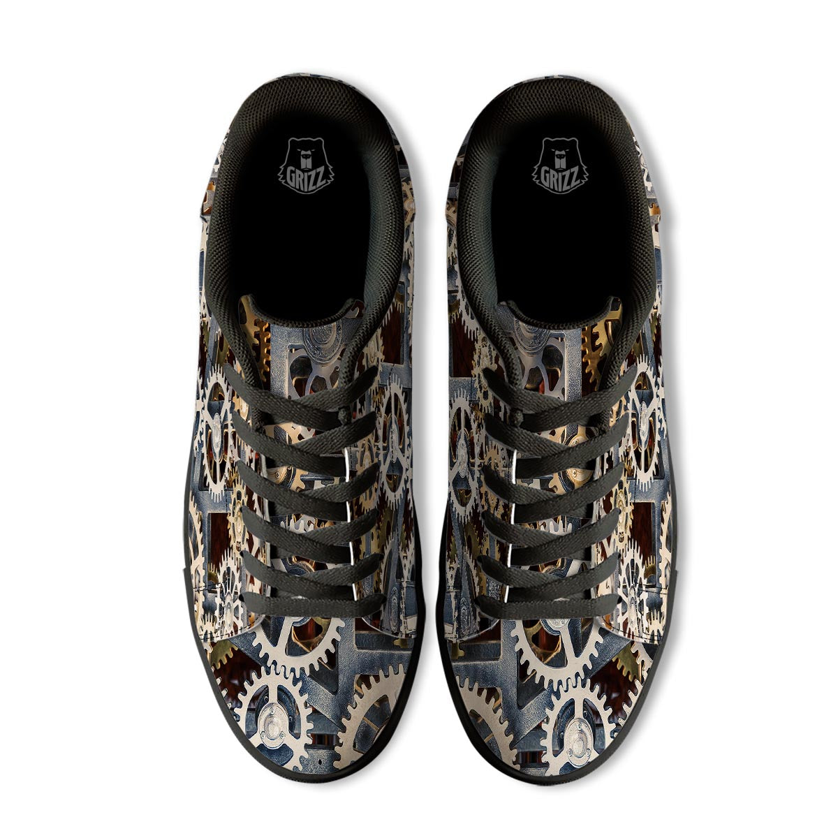 Cogs And Steampunk Gears Print Black Low Top Sneakers-grizzshop