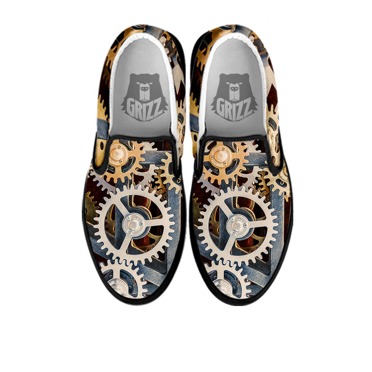 Cogs And Steampunk Gears Print Black Slip On Shoes-grizzshop