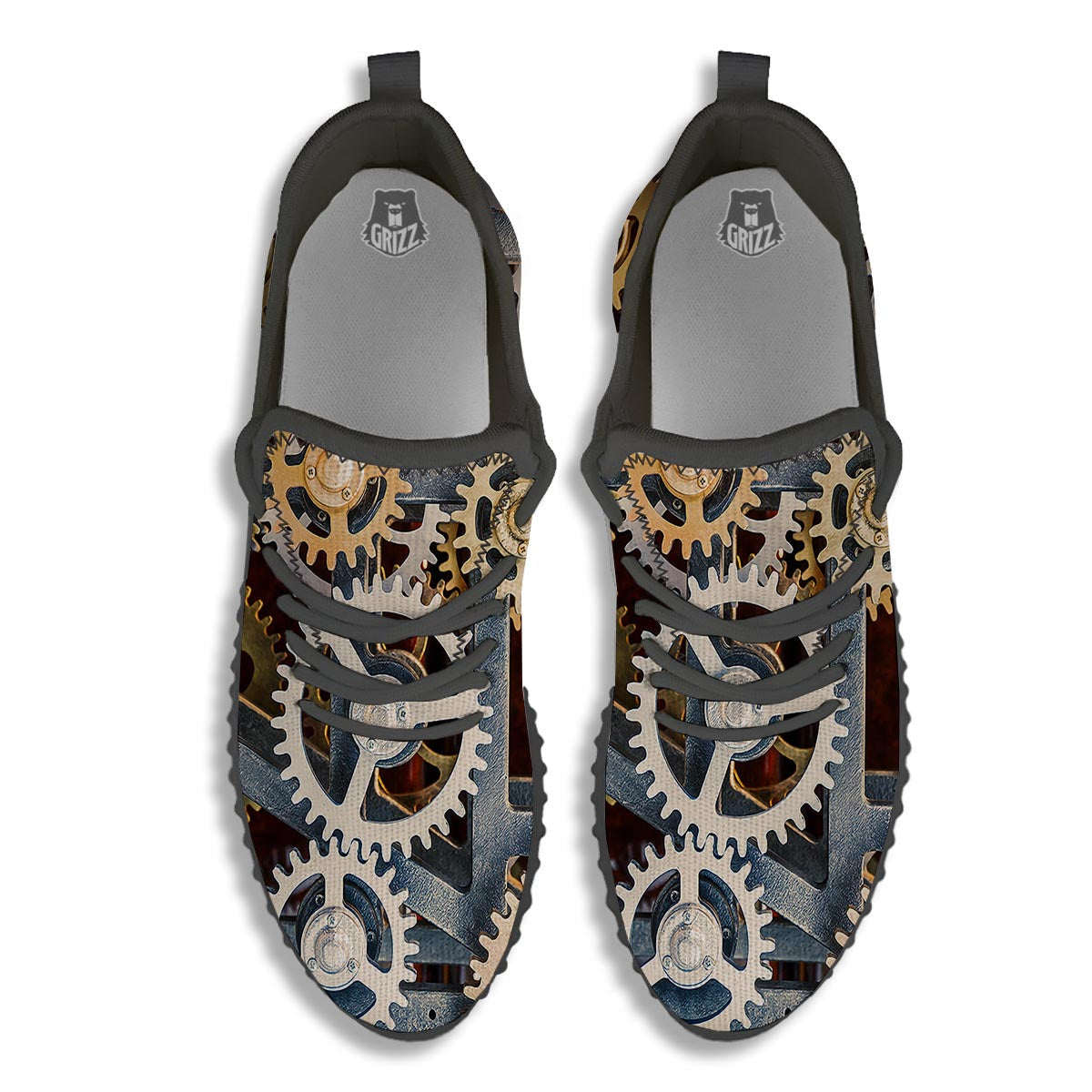 Cogs And Steampunk Gears Print Black Walking Shoes-grizzshop