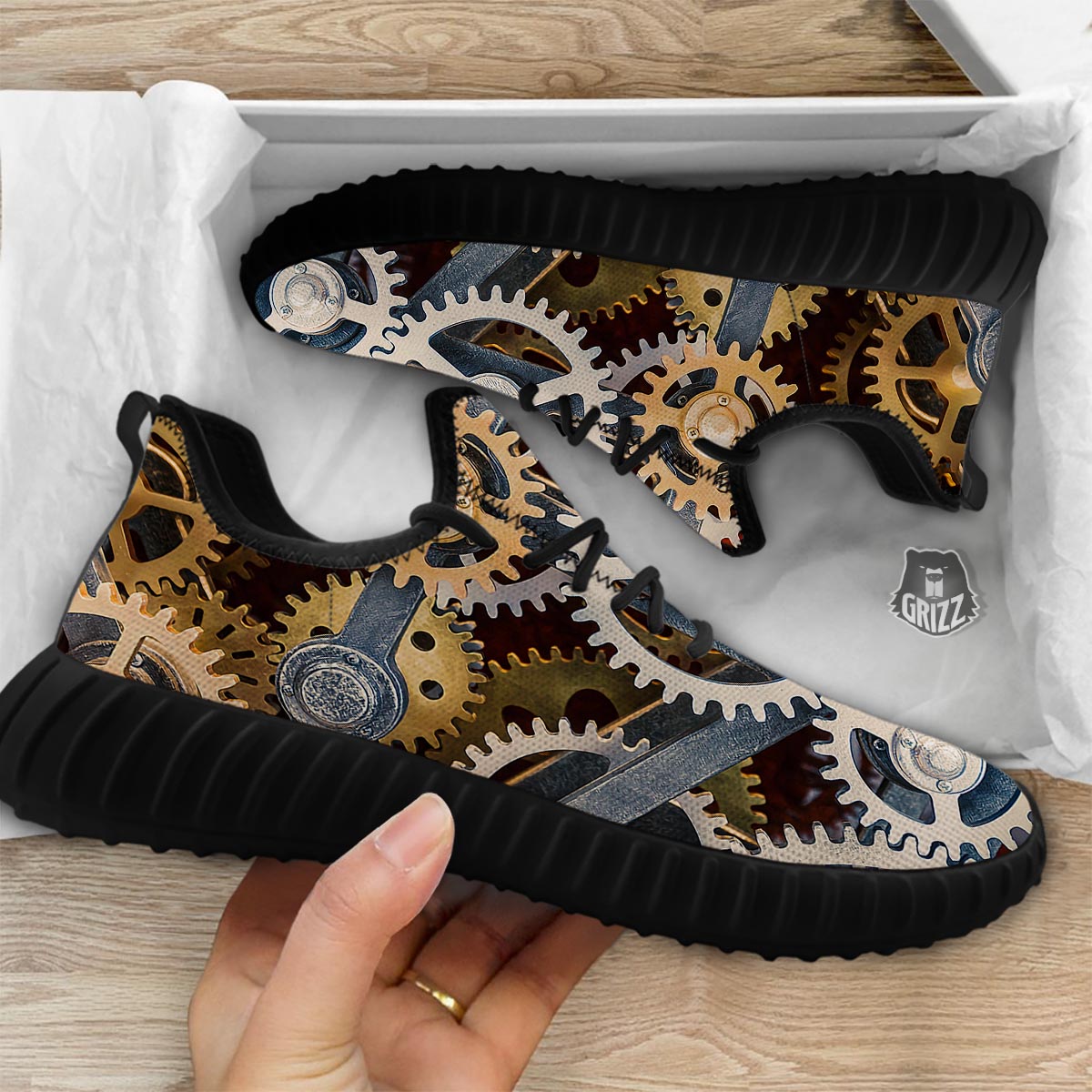 Cogs And Steampunk Gears Print Black Walking Shoes-grizzshop