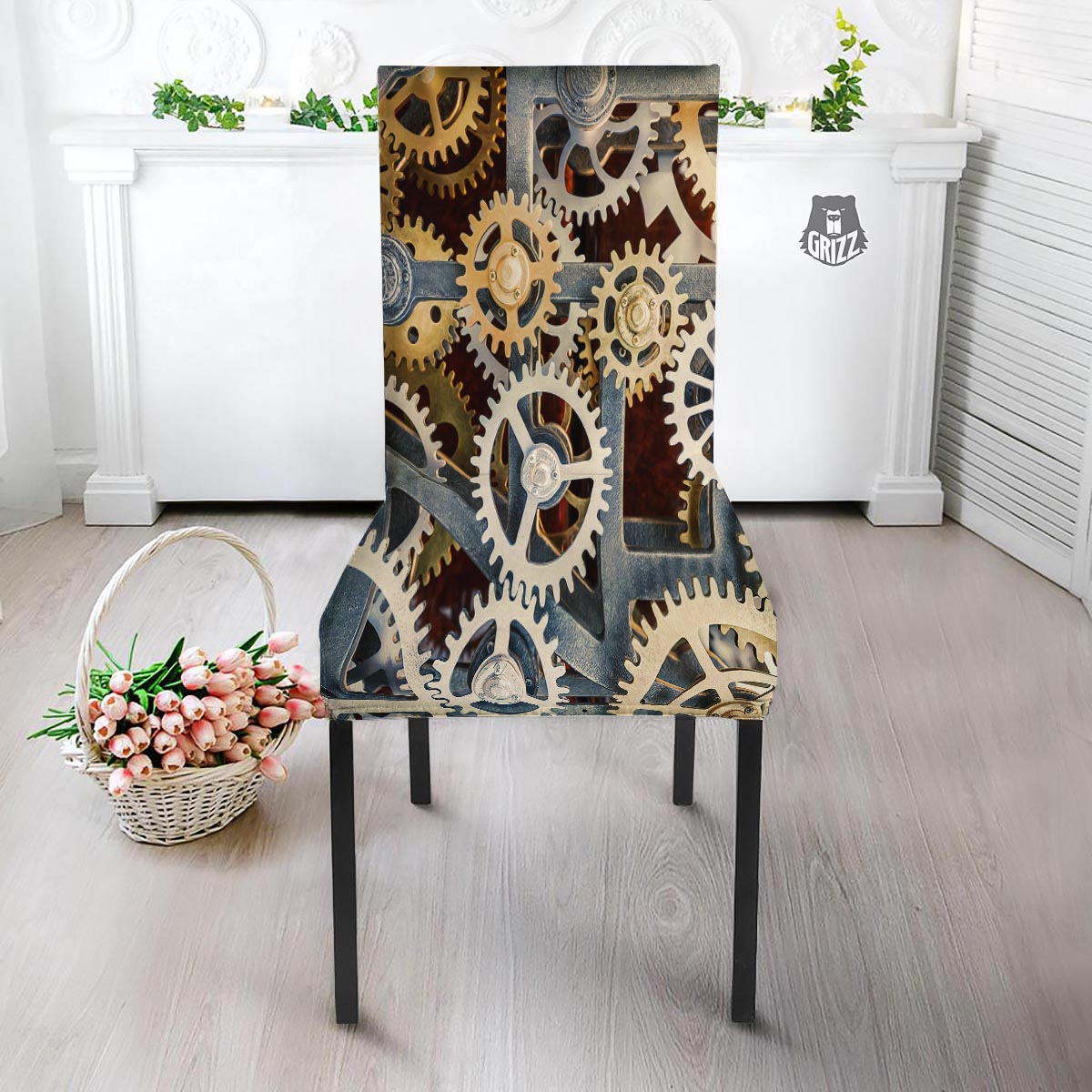 Cogs And Steampunk Gears Print Dining Chair Slipcover-grizzshop