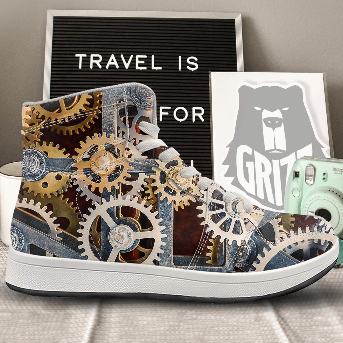 Cogs And Steampunk Gears Print High Top Sneakers-grizzshop