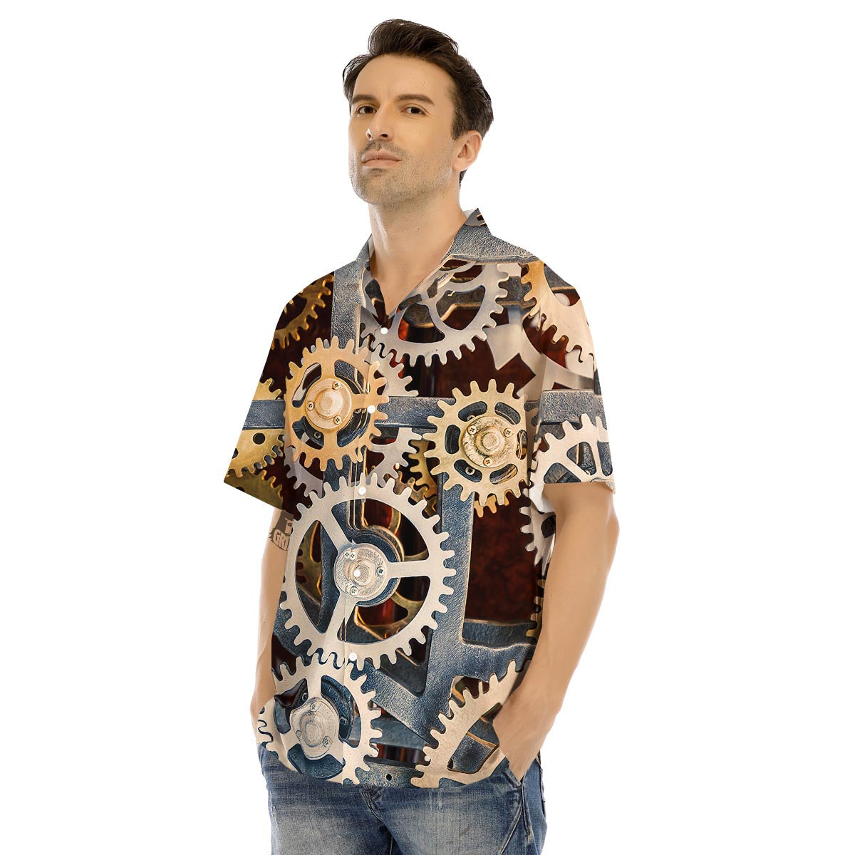 Cogs And Steampunk Gears Print Men's Hawaiian Shirt-grizzshop