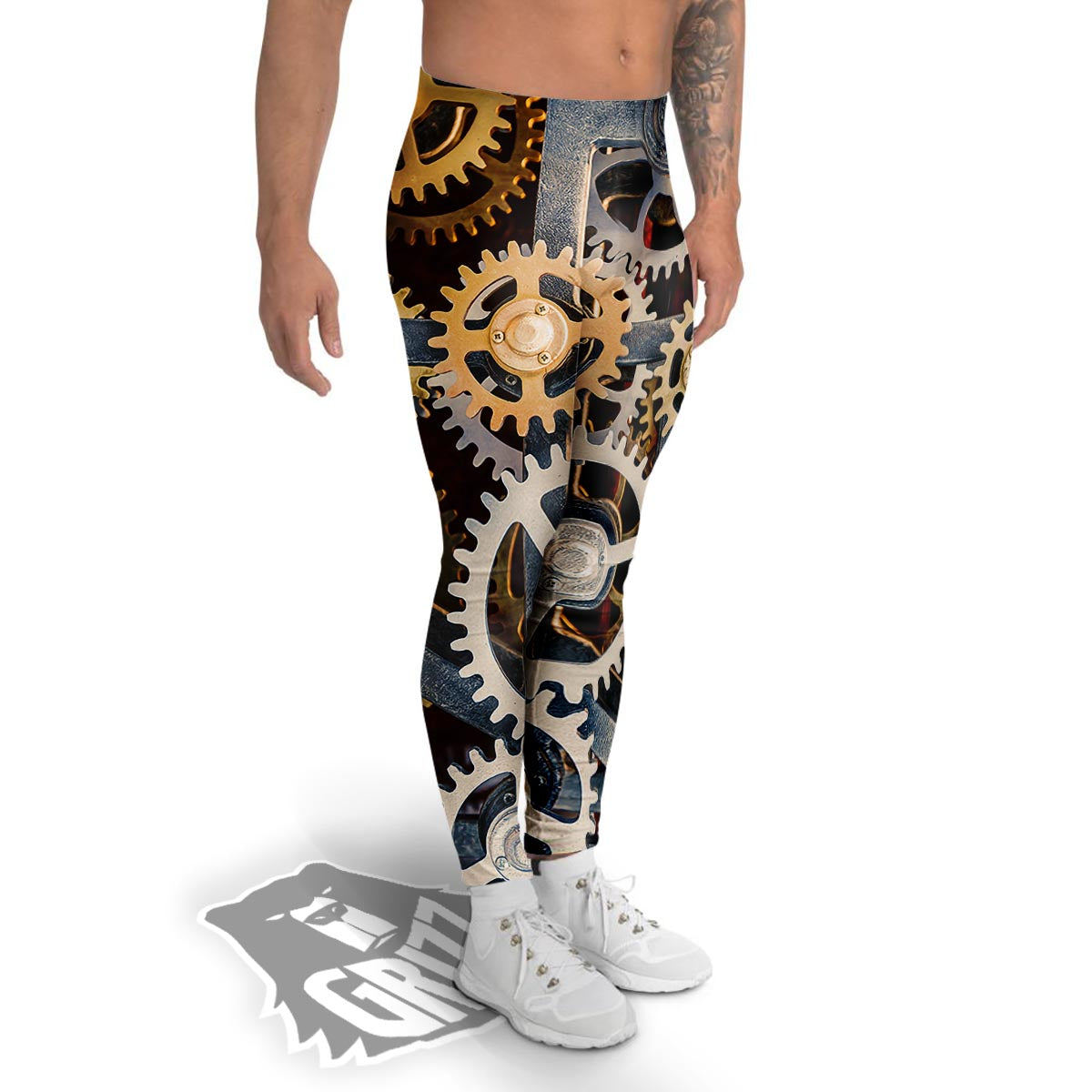 Cogs And Steampunk Gears Print Men's Leggings-grizzshop