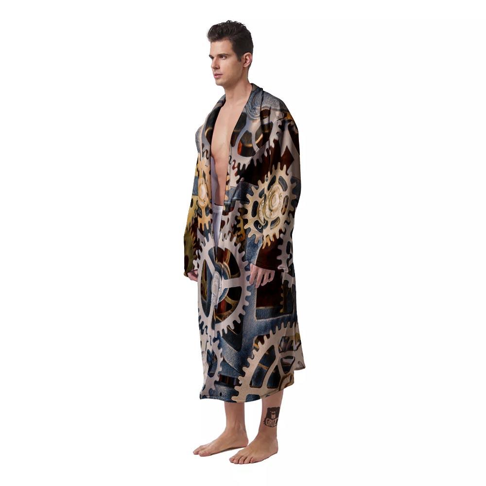 Cogs And Steampunk Gears Print Men's Robe-grizzshop