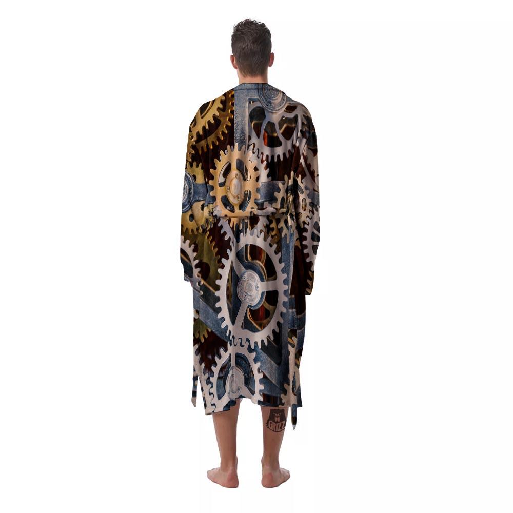 Cogs And Steampunk Gears Print Men's Robe-grizzshop
