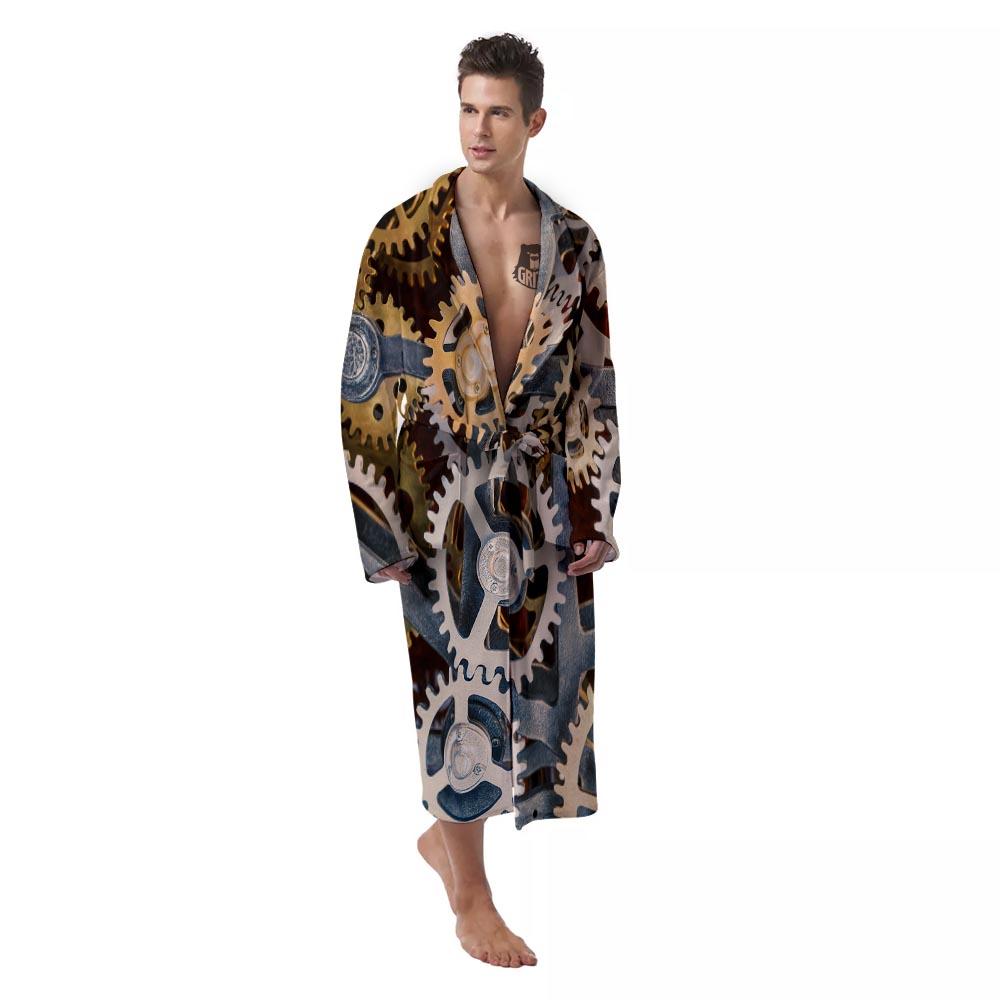 Cogs And Steampunk Gears Print Men's Robe-grizzshop