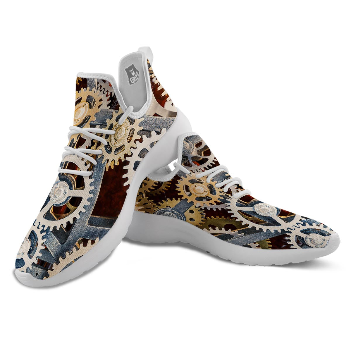 Cogs And Steampunk Gears Print White Athletic Shoes-grizzshop