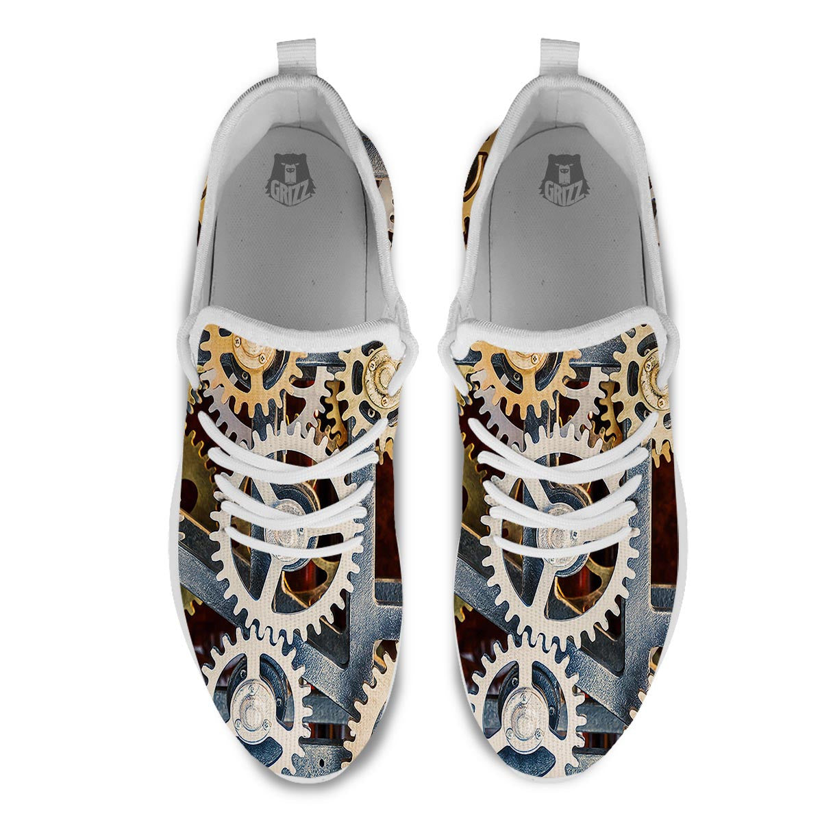 Cogs And Steampunk Gears Print White Athletic Shoes-grizzshop