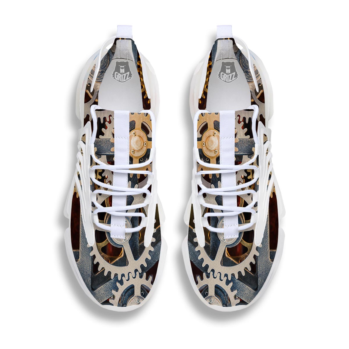 Cogs And Steampunk Gears Print White Gym Shoes-grizzshop