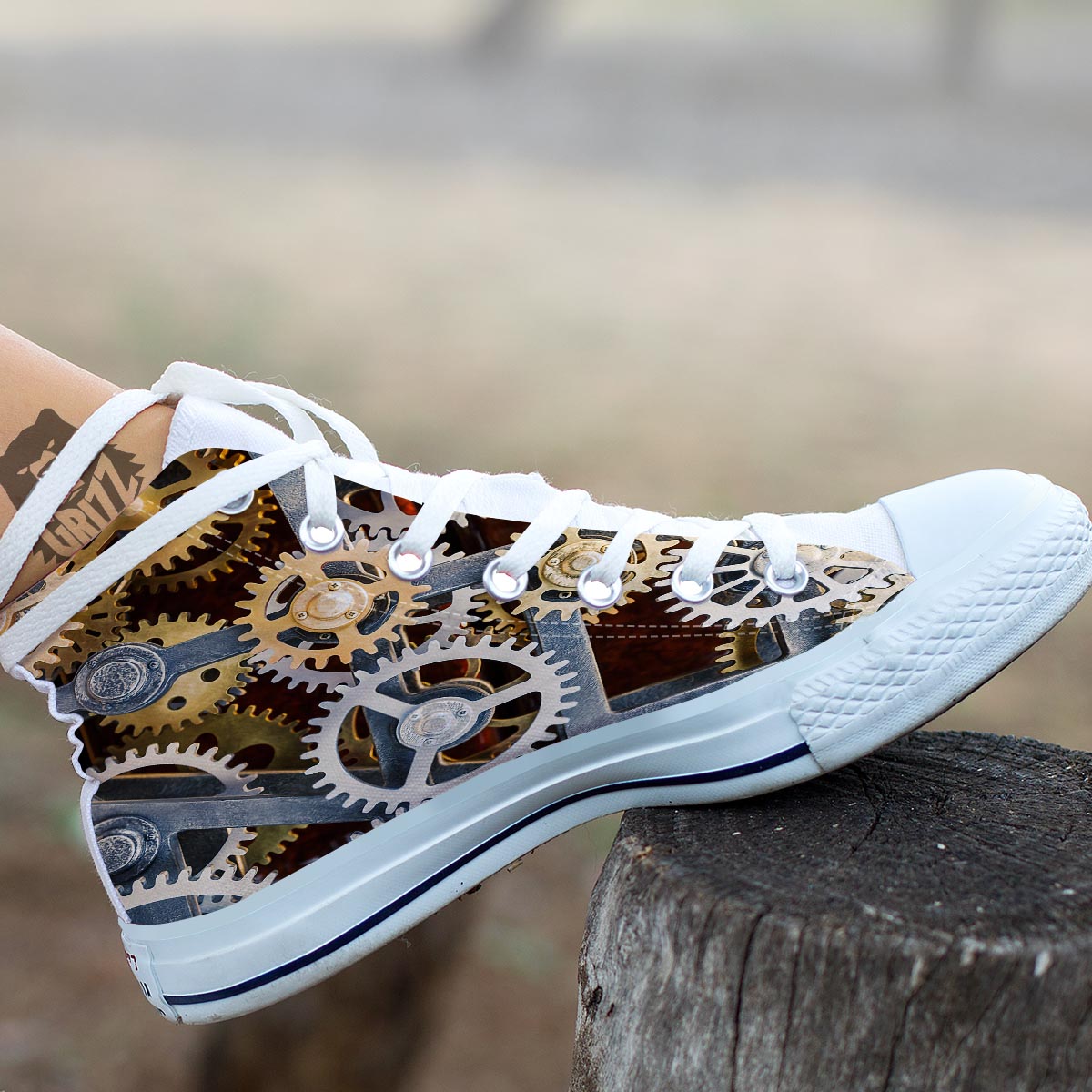 Cogs And Steampunk Gears Print White High Top Shoes-grizzshop